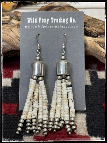 Sterling silver and white buffalo beads, 6 strand tassel bead earrings.