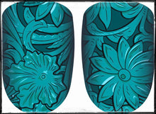 Load image into Gallery viewer, Saddle Up turquoise tooled leather nail polish strips from Dusti Rhoads
