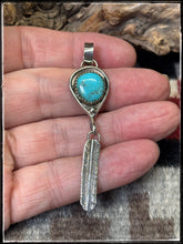 Load image into Gallery viewer, Priscilla Reeder,  Navajo silversmith. 
 Blue Turquoise and sterling silver Feather Pendants. Choice B
