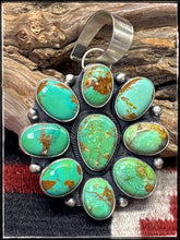 Load image into Gallery viewer, Rena Shelly, Navajo silversmith.  Sterling silver and Cactus Moon turquoise cluster pendants.  Style A
