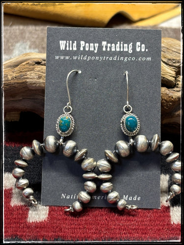 Rena Begay Kingman Turquoise & Pearl Bead Naja Earrings