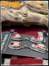 Load image into Gallery viewer, Judith Dixon, Navajo silversmith.  Sterling silver and Rose Dahlia, double drop earrings. 
