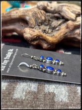 Load image into Gallery viewer, Geneva Apachito, Navajo silversmith.  Sterling silver and Lapis Lazuli triple stone drop earrings on French wires. 
