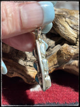 Load image into Gallery viewer, Priscilla Reeder, Navajo silversmith.  Sterling silver, turquoise and synthetic white opal double sided pendant.  
