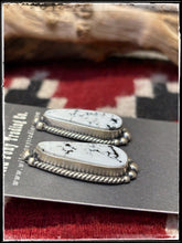 Load image into Gallery viewer, Elouise Kee Navajo silversmith. Sterling silver and white magnesite teardrop earrings.  
