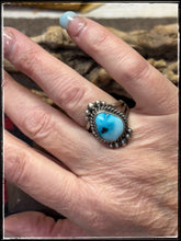 Load image into Gallery viewer, Mary Ann Spencer Navajo turquoise. Sterling silver and Kingman turquoise ring. Sz. 9. 
