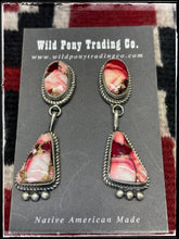 Load image into Gallery viewer, Judith Dixon, Navajo silversmith.  Sterling silver and Rose Dahlia, double drop earrings. 

