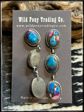 Load image into Gallery viewer, Freda Martinez, navajo silversmith.  Triple stone pink dahlia and kingman krush composite earrings  Hallmark
