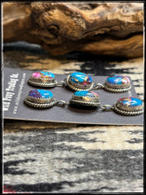 Load image into Gallery viewer, Freda Martinez, navajo silversmith.  Triple stone pink dahlia and kingman krush composite earrings 
