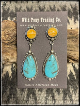 Load image into Gallery viewer, Elouise Kee, sterling silver, blue turquoise and light orange spiny  oyster shell earrings  
