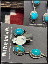Load image into Gallery viewer, Freda Martinez, Navajo silversmith.  Sterling silver and Kingman turquoise triple drop post style earrings.   Hallmark stamp. 
