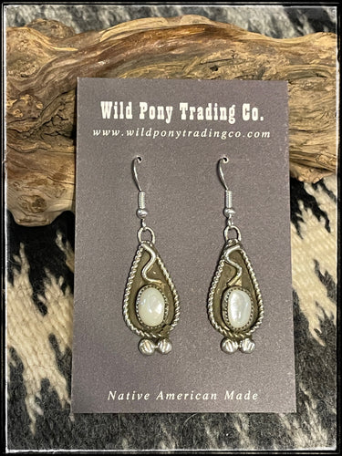 Sterling silver and mother of pearl earrings from Navajo silversmith Priscilla Reeder