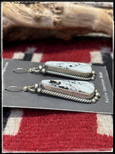 Load image into Gallery viewer, Elouise Kee Navajo silversmith. Sterling silver and white magnesite teardrop earrings on French wires. 
