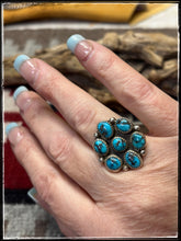 Load image into Gallery viewer, Priscilla Reeder, Navajo silversmith.  Sterling silver and turquoise cluster ring. Size 9. 
