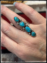 Load image into Gallery viewer, Priscilla Reeder, Navajo silversmith.  Sterling silver and turquoise, 4 stone bar ring.  Size 7. 
