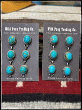 Load image into Gallery viewer, Freda Martinez, Navajo silversmith.  Sterling silver and Kingman turquoise triple drop post style earrings.  
