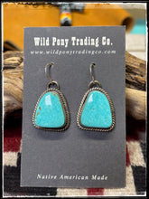Load image into Gallery viewer, Dreama Yazzie, Navajo silversmith.  Sterling silver and turquoise drop earrings. 
