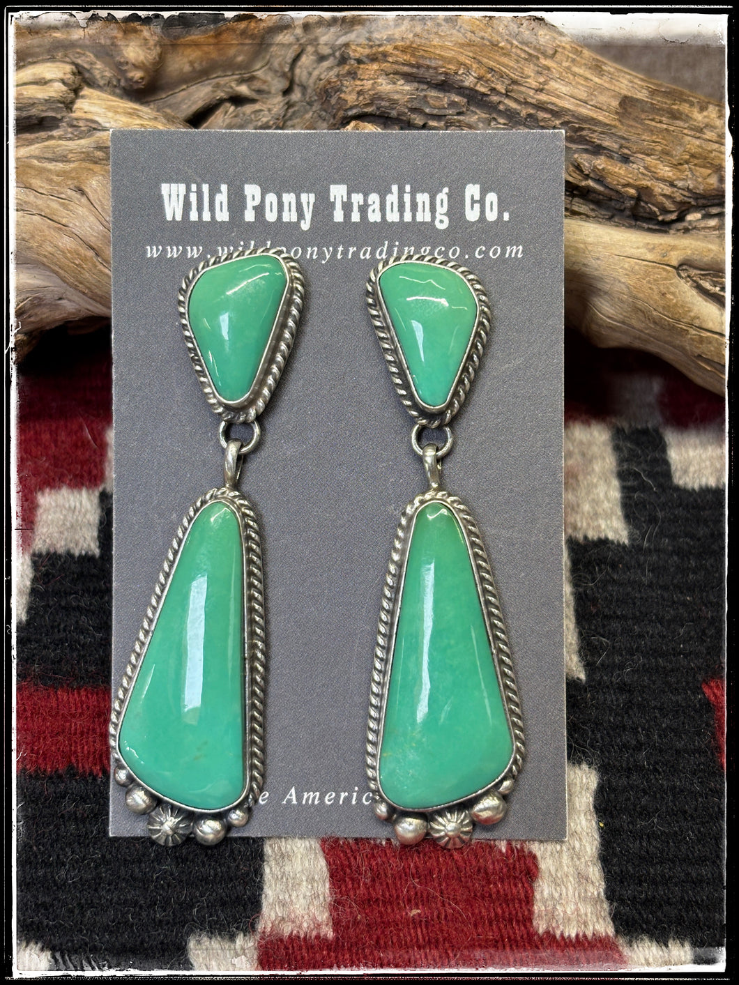 Elouise Kee, Navajo silversmith.  Sterling silver and Kingman turquoise mega drops.  