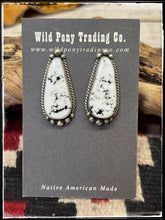 Load image into Gallery viewer, Elouise Kee Navajo silversmith. Sterling silver and white magnesite teardrop earrings.  
