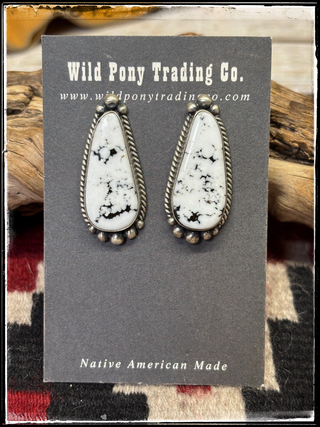 Elouise Kee Navajo silversmith. Sterling silver and white magnesite teardrop earrings.  