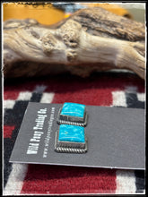 Load image into Gallery viewer, Virginia Becenti, Navajo silversmith.  Sterling silver and Kingman turquoise square studs.  
