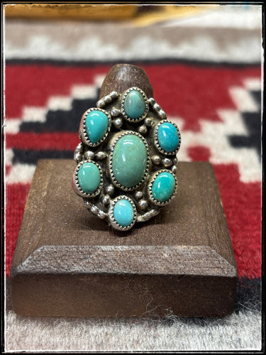 Priscilla Reeder, Navajo silversmith.  Green turquoise cluster ring.