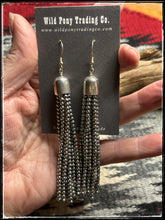 Load image into Gallery viewer, Sterling silver, 8 strand, 3mm Navajo pearl tassel earrings. 
