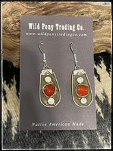 Load image into Gallery viewer, Sterling silver and coral earrings from Navajo silversmith Priscilla Reeder

