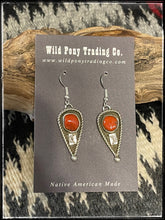 Load image into Gallery viewer, Sterling silver and coral earrings from Navajo silversmith Priscilla Reeder
