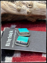 Load image into Gallery viewer, Virginia Becenti, Navajo silversmith.  Sterling silver and Kingman turquoise square studs.  
