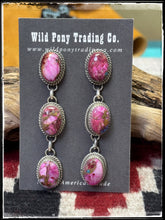 Load image into Gallery viewer, Freda Martinez, Navajo silversmith.  Sterling silver and Pink Dahlia (composite stone), triple drop earring. 
