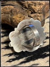 Load image into Gallery viewer, Emma Mae Linkin, Navajo silversmith.. White Buffalo and sterling silver ring.   Hallmark
