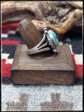 Load image into Gallery viewer, Mary Ann Spencer Navajo turquoise. Sterling silver and Kingman turquoise ring. Sz. 9. 
