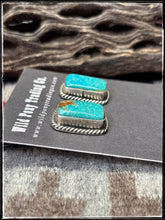 Load image into Gallery viewer, Chassity Belone, Navajo silversmith.  Sterling silver and turquoise stud earrings. 
