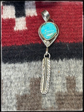 Load image into Gallery viewer, Priscilla Reeder,  Navajo silversmith. 
 Blue Turquoise and sterling silver Feather Pendants.  Choice A

