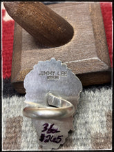 Load image into Gallery viewer, Jimmy Lee, Navajo silversmith.  Sterling silver and White Buffalo ring with an adjustable band.   Hallmark stamp. 
