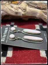 Load image into Gallery viewer, Judith Dixon, Navajo silversmith. Sterling silver and pink conch shell earrings.
