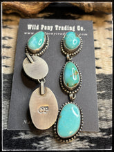 Load image into Gallery viewer, Chris Paul, Navajo silversmith.  Triple turquoise drop earrings with post backs.   Hallmark stamp. 
