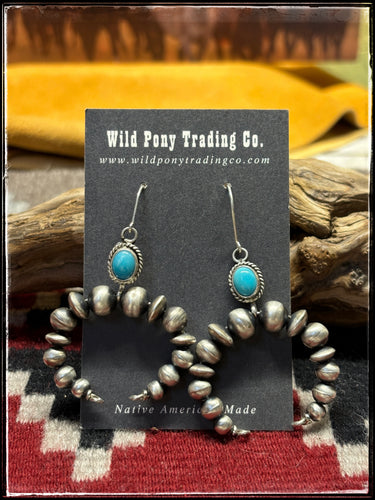 Rena Begay Kingman Turquoise & Pearl Bead Naja Earrings