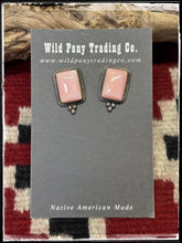 Load image into Gallery viewer,  Theresa Smith, Navajo silversmith.  Sterling silver and pink conch shell mini stud earrings. 
