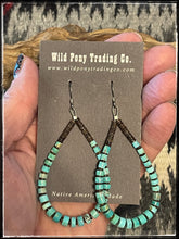 Load image into Gallery viewer, Blue turquoise disc beads with brown heishi earrings
