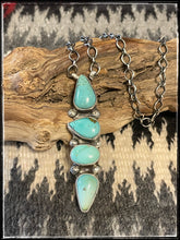 Load image into Gallery viewer, Harley Anton, 4 stone turquoise vertical bar necklace on link chain.
