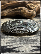 Load image into Gallery viewer, Orville White, Navajo silversmith.  Sterling silver belt buckle. 
