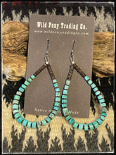 Load image into Gallery viewer, Blue turquoise disc beads with brown heishi earrings
