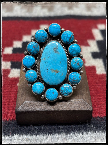 Zachariah David, Navajo silversmith. Sterling silver and turquoise cluster ring.