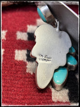 Load image into Gallery viewer, Ella Petters, Navajo silversmith.  Sterling silver and Kingman turquoise drop cluster earrings.  Hallmark stamp 

