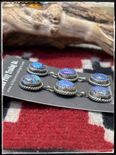 Load image into Gallery viewer, Purple Mojave (composite stone), triple stone earrings from Navajo silversmith Freda Martinez. 
