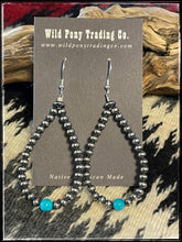 Load image into Gallery viewer, Single Turquoise Stone &amp; 4mm Pearl Bead Earrings
