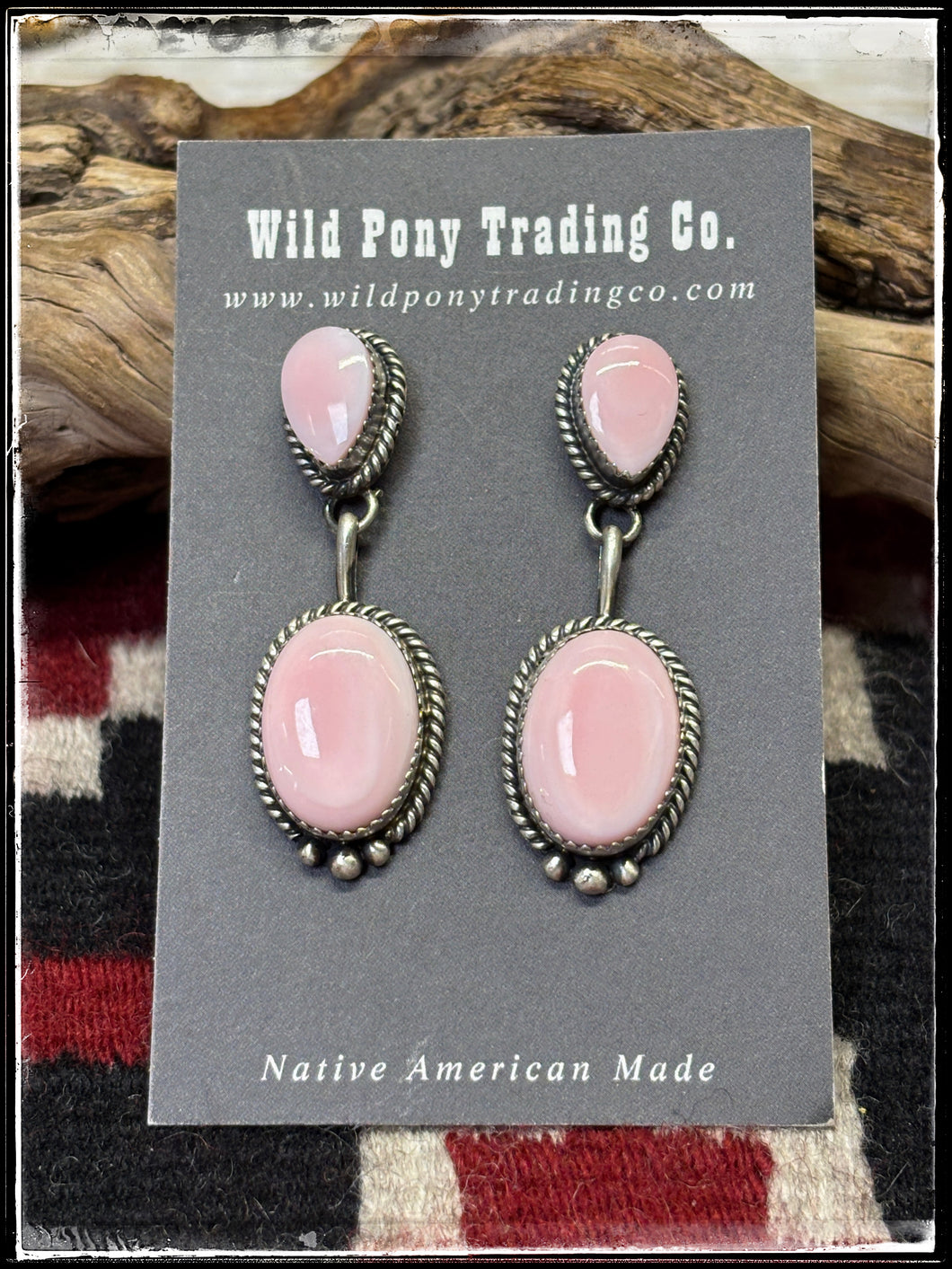 Freda Martinez, Navajo silversmith.  Pink Conch Double Drop earrings. 