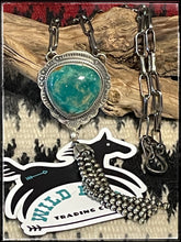 Load image into Gallery viewer, Sterling silver and turquoise tassel style necklace from Navajo silversmith Kevin Nez
